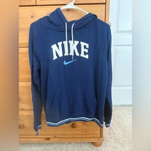 Nike Blue Sweatshirt with Iconic Swoosh and Ribbed Accents